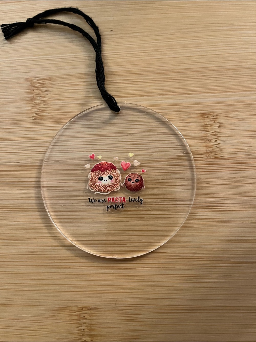Clear Acrylic Round Ornament and Pasta Cartoon Design
